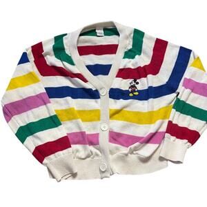 Disney 100 Mickey Mouse Striped Cardigan Sweater Retro Rainbow Multi Women's XL